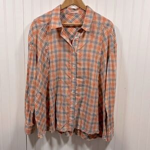 Ces Femme plaid raw hem button down shirt